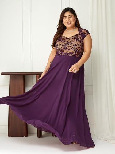 Image of Miss Chase A+ Women's Floral Printed Relaxed Fit V -Neck 3 /4Th Sleeve Georgette Maxi Dress