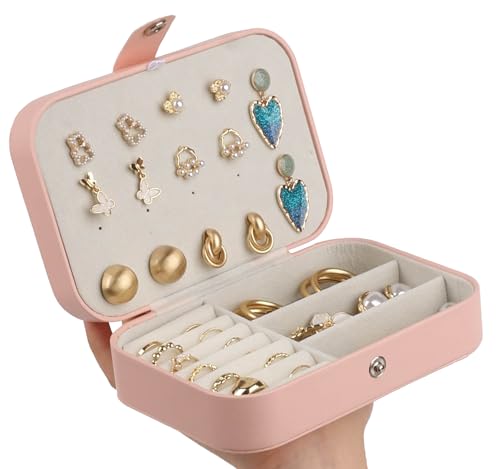 Image of Travel Jewelry Box,Travel Jewelry Case Organizer,PU Leather,Pink,1 Pcs
