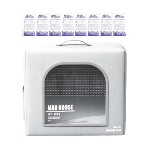 Casa refrescante para gatos para el verano, refugio plegable aislado resistente a la intemperie, con 8 paquetes de hielo reutilizables, casa para gatos de interior | para gatitos, cachorros, descanso