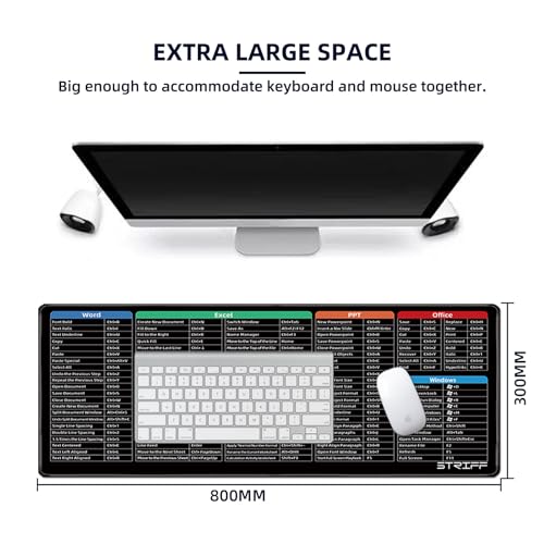 Image of STRIFF Windows & Office Keyboard Shortcuts Desk Mat | Gaming Mouse Pad Extended Size (800mm x 300mm x 2mm) Stitched Edges| Non-Slip Rubber Base|Computer Laptop|Keyboard Mouse Pad (Keyboard Shortcuts)