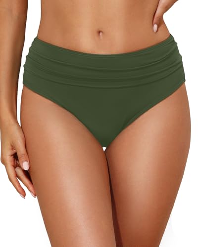 Image of Tempt Me Women Mid Rise Bikini Bottoms Full Coverage Swimsuit Ruched Scrunch Swim Bottom