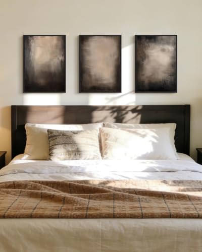 PHOPAGO Abstract Framed Wall Art Earthy in Deep Brown and Beige Tones Modern Art Decorative Keep Clam Bedroom Hallway Home Decor - 12x16in Black Framed