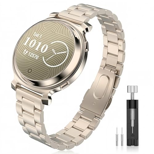 Astorgos Stainless Steel Watch Band Compatible with Lily 2/Lily 2 Active Metal Sport Replacement Strap Quick Release Lightweight Adjustable Wristband for Men Women Champagne Gold