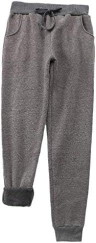 Andongnywell Womens Warm Sherpa Lined Athletic Sweatpants Drawstring Joggers Fleece Pant Trousers (Gray,Large)