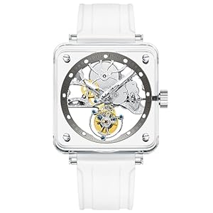 AESOP Transparent Crystal Tourbillon Men Watches Skeleton Flying Tourbillon Mechanical Hand Wind Wristwatches Square Synthetic Crystal Case Sapphire Mirror Waterproof Business Luxury Watch GIV003