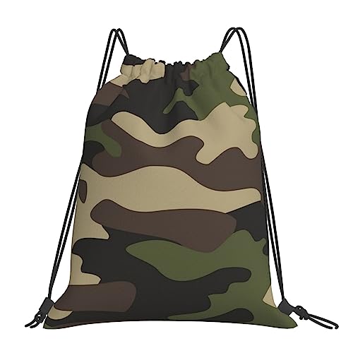 Green Brown Camo Drawstring Backpack Sports Gym Sack Sackpack String Bag Cinch Bag For Sport Yoga Travel Shopping Women Men