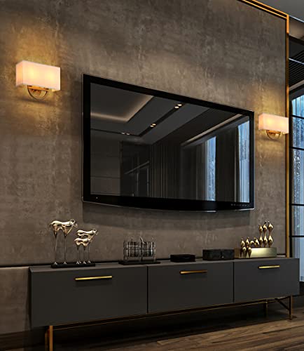 Yosoan Wall Sconce Indoor Night Bedside Fixture, Double-Head Vintage Industrial Wall Lamp White Square Textile Lamp Shade For Bedroom Living Room Corridor Study(Linen) #TOP3