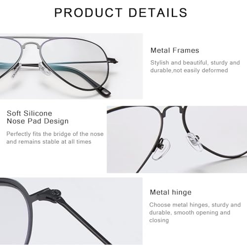Image of Aviator Blue Light Blocking Glasses Photochromic Transition Sunglasses Retro UV Protection Spring Hinge Computer Eyewear for Men Women Anti Glare Smart Tint Anti Eyestrain Gaming Eyeglasses