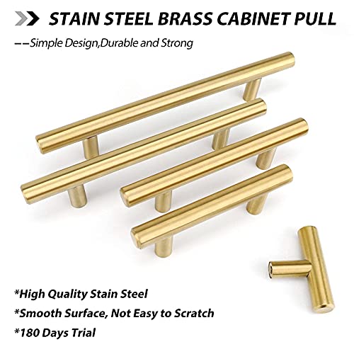 goldenwarm 10 Pack Gold Cabinet Handles Brushed Brass Drawer Pulls Gold Cabinet Pulls 3 inch - Kitchen Door Handles and Knobs Bathroom Bedroom Furniture Knobs Stainless Steel - Image 4