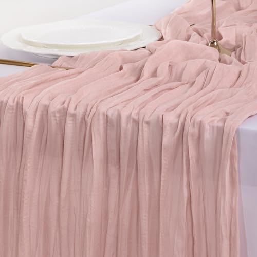 Socomi Pink Cheesecloth Table Runner Summer Boho Rustic Gauze Dusty Pink Farmhouse 120 inch 10FT Cheese Cloth for Wedding Tea Party Baby Shower Birthday Home Decor Holiday Decorations - 5