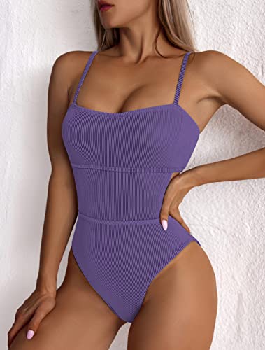 Inadays Women's One Piece Swimsuit Ribbed One Piece Swimwear Cutout Tummy Control Bathing Suit #TOP1