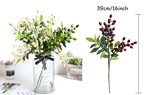Vivid Artificial Olive Green Flowers With Vase Set Of 4,Fake Olive Leaf Plant Decor In Pot Tree Branche,Simulation Flowers Fruit Berry,White Purple Red Green Olive Stems Wall Ornament (Red, 4Pcs) #TOP1