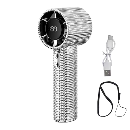 Tragbarer Handventilator | Kuhlgerat Mit Digitalanzeige | 199 Geschwindigkeitsstufen, Strass-Handventilator Zum Umhangen Mit Dig