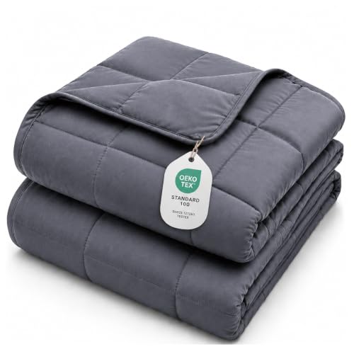 L'AGRATY Weighted Blanket for Adults 15lbs, 48'x72', Dark Grey Twin Full Size Heavy Throw Blanket, Cooling, Breathable, Microfiber with Glass Beads, Big, Washable, All-Season