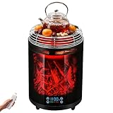 電気ストーブ 暖炉型 テーブル一体型ヒーター【2025冬暖房・调理・保温 多機能設計】電気暖炉 360°全方位速暖 無風 軽量 遠赤外線カーボンヒーターデスク 省エネ暖房器具 静音 400~1100W 多段階切替 8h切タイマー リモコン付き チャイルドロック 転倒OFF機能 360° 仿真炎/お茶/コーヒー/牛乳など飲み物加熱/脱衣所/オフィスに ギフト適用