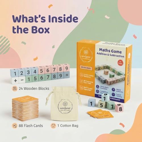 Image of Addition & Subtraction Learning Kit | Wooden Math Blocks Game | Educational Toys for Kids 4-8 Years | Cognitive Development | Screen-Free Learning