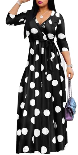 Image of Women's Floral Maxi Dress Summer Casual V-Neck 3 /4 Sleeve Long Bohemian Print Evening Party Dress