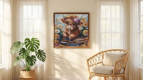 Image of MYBISYMQQ Highland Cow & Sunflower Stamping Cross Stitch Kit, 11CT Embroidery Starter Kit for Adult Beginners, Needlepoint Craft for Home Decor, 13.7 x 13.7 Inch