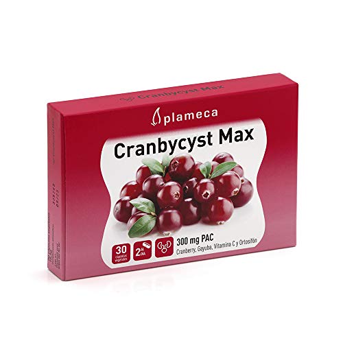 PLAMECA - Cranbycyst Max, para Bienestar de Vías Urinarias y del Sistema Inmune, con Gayuba, Ortosifón, Vitamina C y Arándano Rojo Americano, Alivia Síntomas de Cistitis - 30 Cápsulas Vegetales
