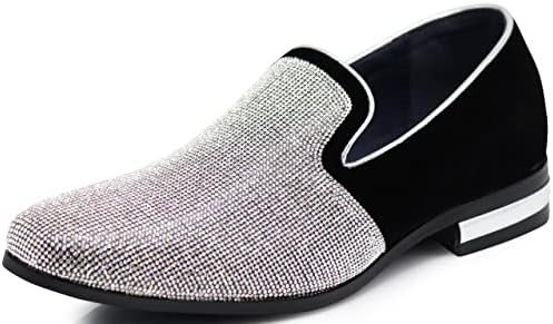 TRS Men Rhinestone Round Toe Suede Chrome Heels Dress Loafer Slip On Fashion Shoes (13 D(M) US, Silver)