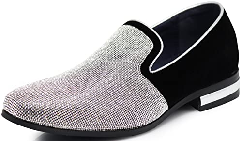 Trs Men Rhinestone Round Toe Suede Chrome Heels Dress Loafer Slip On Fashion Shoes (13 D(M) Us, Silver) #TOP12