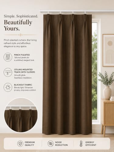 Image of KALIYO Brown Blackout Pinch Pleat Curtains for Living Room & Bedroom | Room Darkening Curtains | Pinch Pleat Header| Noise Reducing | 8 Ft | Pack of 1