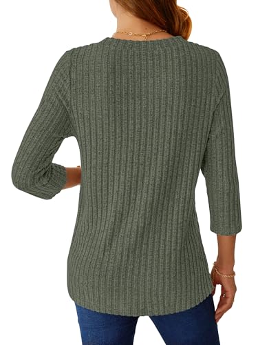 NORACORA V Neck 3/4 Length Sleeve Shirts for Women Casual Fall Tops Lightweight Tunic Sweaters 20254