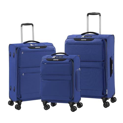 Image of LIGHTGO 3 Piece Set Ultra Lightweight Softshell Suitcase with TSA Lock & 360 Silent Wheels - Water-Resistant, Expandable Luggage in 20in, 24in, 28in Sizes for Easy Travel(Navy Blue)