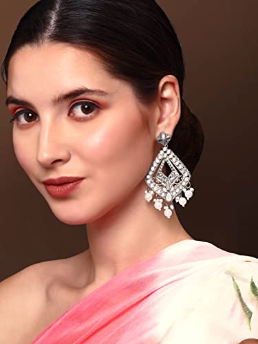 Silver Oxidised Beads Drop Geometric Dangler Earrings