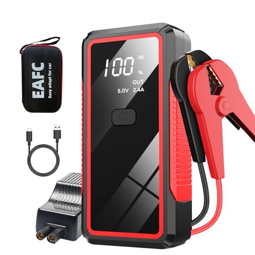 EAFCar Car Jump Starter, 2000A Car Battery Jump Starter with Wall Charger for Up to 6.0L Gas & 4.0L Diesel Engines, 12V Portable Battery Starter, Battery Booster with Built-in LED Light(Red)