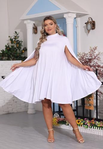 KEYUFANG Women’s Plus Size Cape Sleeve Elegant Loose Pleated Short Dress for Cocktail Party4
