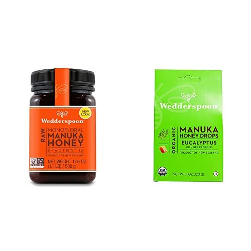Wedderspoon Raw Premium Manuka Honey KFactor 16+, Unpasteurized, Genuine New Zealand Honey, Eucalyptus + Bee Propolis, Unpasteurized, Genuine New Zealand Honey, Perfect Remedy For Dry Throat