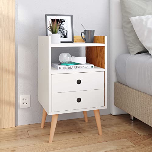 Kit com 2 Mesas de Cabeceira Retrô Dream Plus - Off White com Nature - Rpm Móveis
