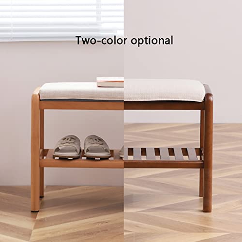 Drewniana ławka na buty z wyściełanym siedzeniem, 2-poziomowa, do przedpokoju, łazienki, salonu, 80 x 30 x 42 cm, stylowe drewniane meble wejściowe