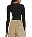 Abardsion Women's Casual Basic Going Out Crop Tops Slim Fit Long Sleeve Crew Neck Tight T Shirts (Black, S)