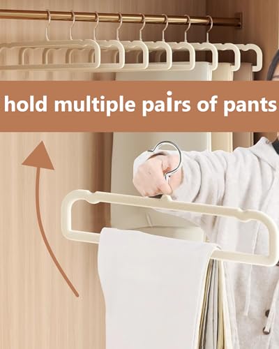 Image of Beige Velvet Hangers Non-Slip 20 Pack Felt Hangers for Pants Trouser Hanger | 360 Swivel Silver Hook, Thin Space Saving Clothes Hanger for Jeans Slacks, Slim Perchas Terciopelo, Perchas para Pantalones