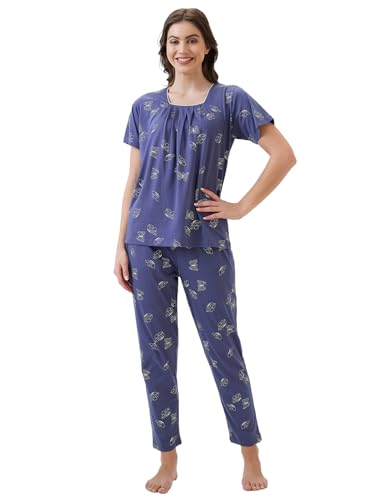 Image of AV2 Women's Cotton Printed Short Sleeve Night Suit Set | Pajama Set | Casual Night Dress for Women | Airport Look Coord Set -2128