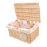 Gatuida Caja Tejida De Mimbre Para Almacenamiento Con Tapa, Rectangular, Tamaño Mediano, Material Resistente, Multiusos Para Hogar, Oficina y Dormitorio, Organizador Práctico y Decorativo