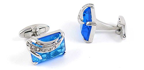 1 Par de Mancuernillas para Hombre con Cristal Azul y Diseño de Hoja
