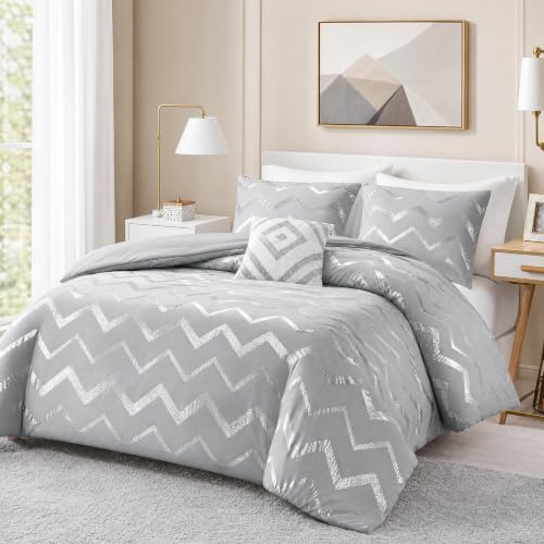 Codi Queen Comforter Set for Teen Girls, Blush Bedding Set for Dorm, Grey