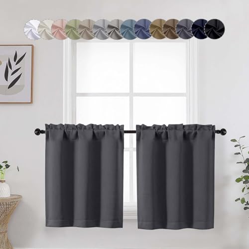 WelvetBLK Grey Blackout Curtains 24 Inch Long 2 Panels Tier for Bathroom