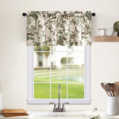 Leeva Flower Botanical Kitchen Valance, Prevent Glare Decorative Solid Window Treatment For Farmhouse, Cafe, Office, Rod Pocket, W52 X L18 Inches #TOP1