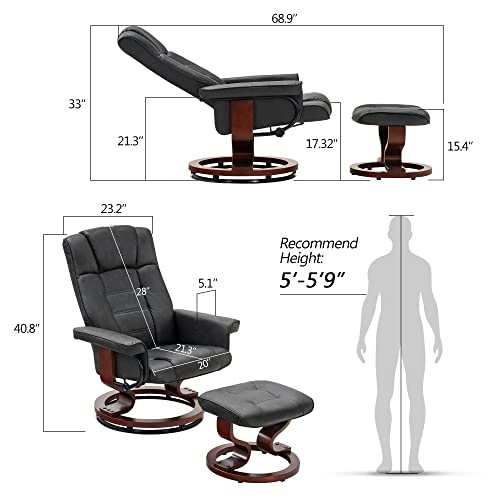 Mcombo Swiveling Recliner Chair With Wrapped Wood Base And Matching Ottoman Footrest, Furniture Casual Chair, Faux Leather, 9019 (Dark Grey) #TOP3