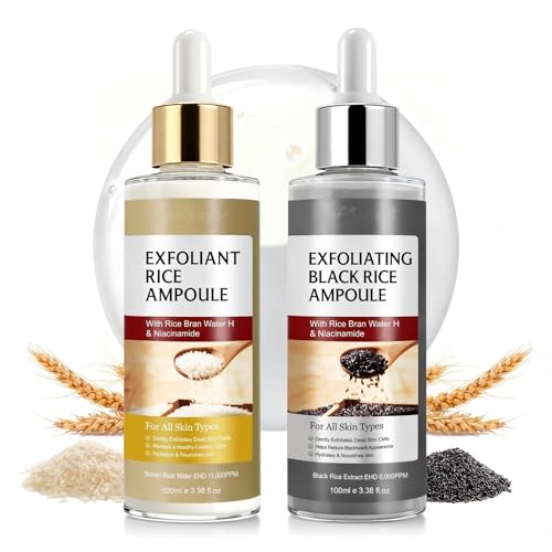 Black Rice Exfoliant and White Rice Ampoule Exfoliant Peel Shot Glow Exfoliating Face Serum Korean Skin Care Soft Exfoliating Body Scrub Dead Skin Cells Blackheads Remover For All Skin Types 100ml