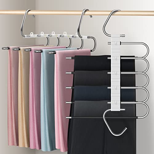 Devesanter Pants Hangers Space Saving Hangers 2 Pack Collapsible Pants Organizer Non Slip For Pants Jeans Scarf Hanging （Black With 10 Clips） #TOP11