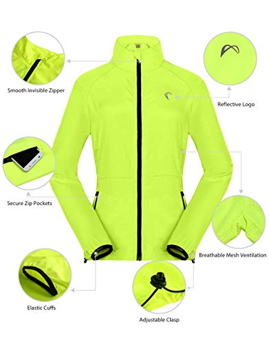 J.CARP Women's Packable Windbreaker Jacket, Super Lightweight and Visible, Outdoor Active Cycling Running Skin Coat, Yellow XXL - Thumbnail 4