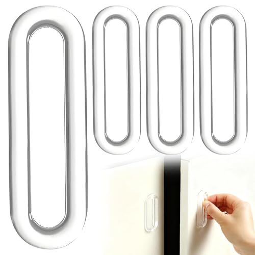 LINISITING Clear PU Self-Adhesive Pulls, 4 Pcs Self-Adhesive Pull Handles, Recessed Finger Pulls Oval Sliding Door for Drawer Wardrobe Glass Doors Window Strong Instant Cabinet Knobs