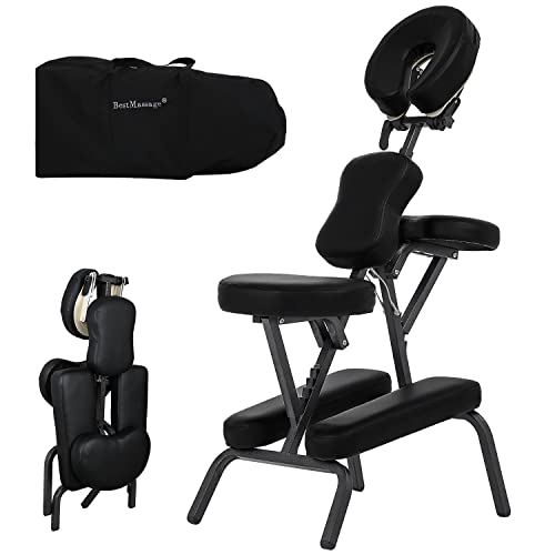 Metal Portable Massage Chair, Modern Style, Black, 250Lbs Capacity, 4 Inch Thick Sponge, Foldable Spa Chair with Face Cradle, Lightweight & Sturdy, Relaxing