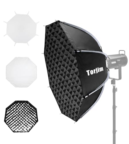 Torjim 35.4/90cm Octagonal Softbox with Quick Release Bowens Mount Portable & Collapsible with Removable Diffusers & Grid Perfect for Portrait Photography Video Production and Studio Lighting