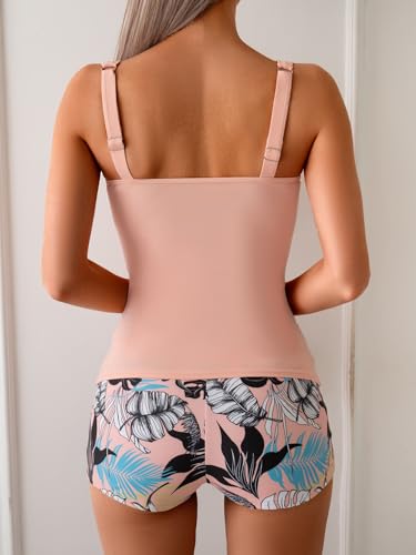 Image of B2prity Women's Tankini Swimsuit Tummy Control Ruched Two Piece Bathing Suit Push Up Modest Swim Suits with Shorts